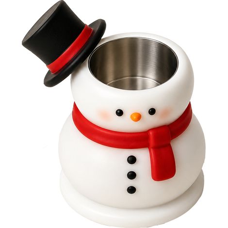 Bonito portavelas de resina con forma de muñeco de nieve, decoración navideña para fotos con sombrero de copa extraíble. (1/4)