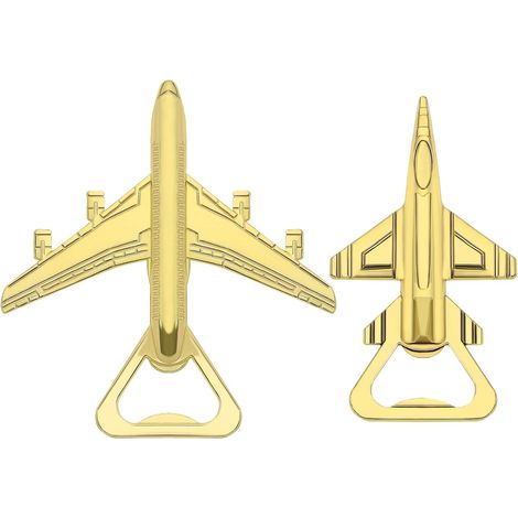 2pcs Airplane and Fighter Jet Shaped Beer Bottle Opener, Bottle Opening Tool, Gadget, Aircraft Decoration, Aviation Gifts for Pilots with Gift Box, Gold (1/5)