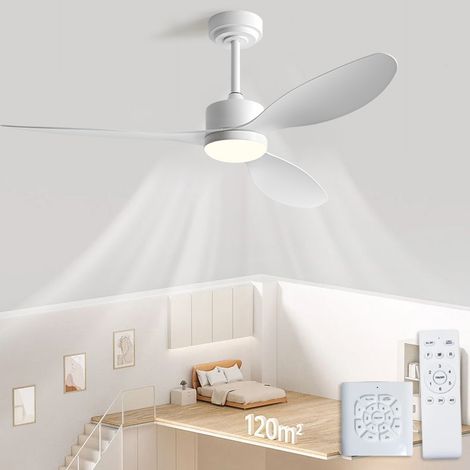 Ventilateur de plafond 106 cm avec lumière, télécommande et contrôleur mural, moteur CC silencieux, 6 vitesses, 3 températures de couleur, minuterie