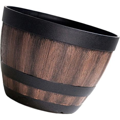 Simulation de seau en bois, Pot de fleur en résine,-brun (1/2)