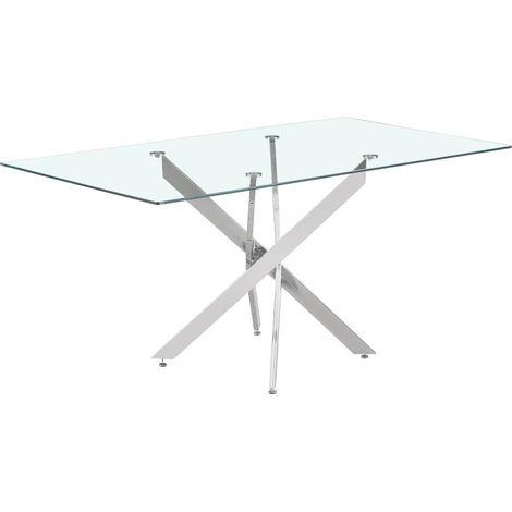 Esstisch CRISTELIA – 160x90 cm – Glasplatte – Chrommetallbeine – Elegantes und helles Design