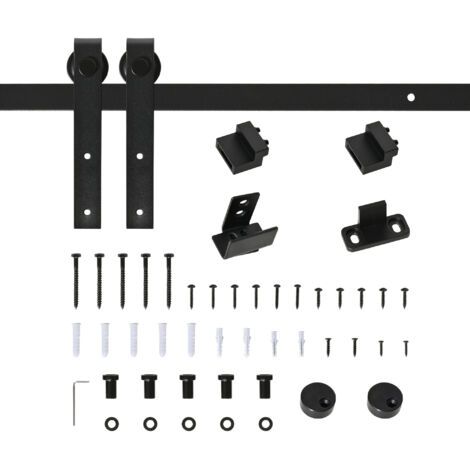 RHG Système Porte Coulissante Simple 183 cm - Rail et Accessoires - Acier au Carbone Noir (1/5)