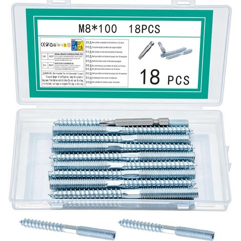 18 Pcs Vis Double Filetage, M8 x 100mm Vis à Double Filetage (1/5)