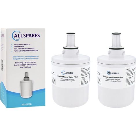 Filtro de agua AllSpares (2 unidades) para frigorífico compatible con Samsung DA29-00003F / DA29-00003G / HAFIN2 (1/4)