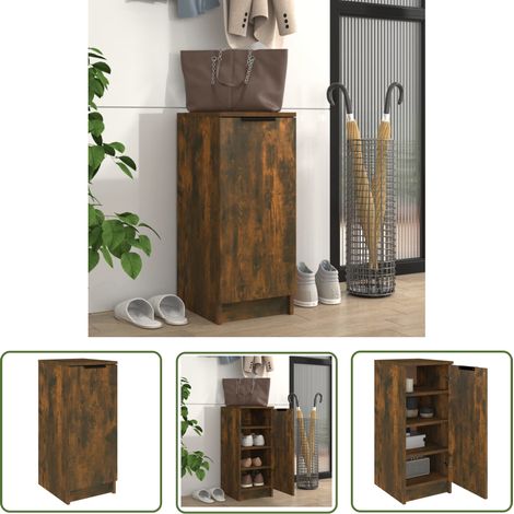 Meuble à Chaussures Armoire à Chaussures Meuble d'entrée Chêne fumé 30x35x70 cm Bois d'ingénierie 67252 (1/5)