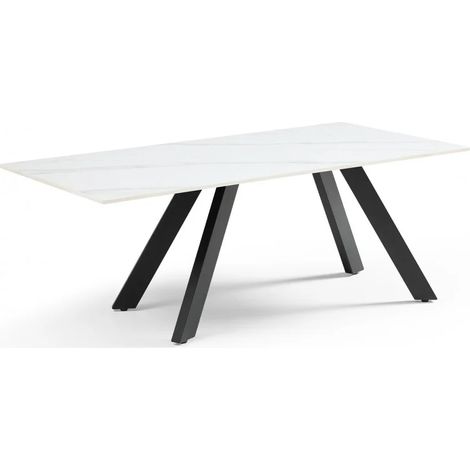 Table basse 120x60 cm céramique blanc marbré pieds inclinés - NEVADA 08 (1/5)
