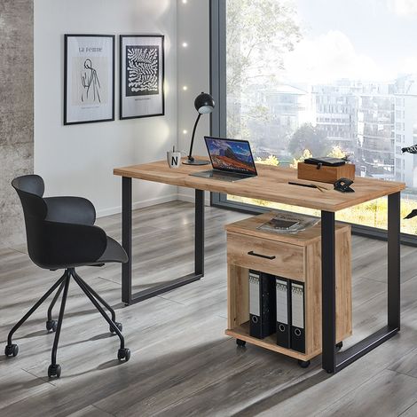 Büromöbel Set 2-teilig HILLSTON-43 mit 140cm Schreibtisch in Plankeneiche (1/3)