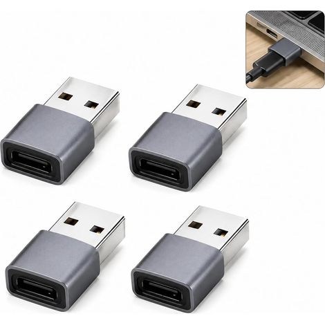 4-Piece Type-C Female to USB 2.0 Male Adapter, Aluminum Type-C Female to USB Male Converter, OTG for Data Transfer and Charging of Smartphones, Tablets, and Computers (1/5)