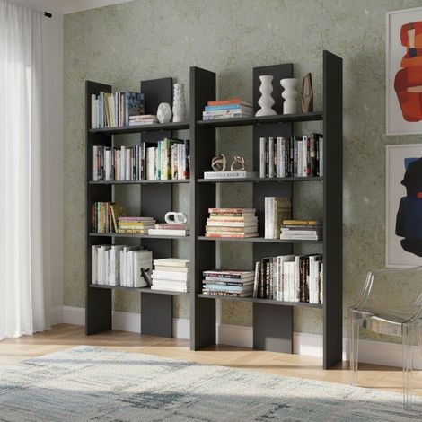 Libreria moderna per cameretta e soggiorno - Design versatile, resistente e facile da montare - Basalto (1/5)