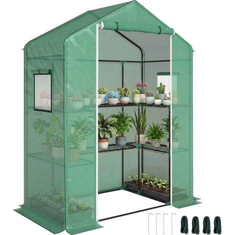 Invernadero con 1 Puerta 2 Ventanas y Estantes de 2 Niveles en Forma de U para Cultivo de Plantas 140x73x190 cm Verde (1/5)