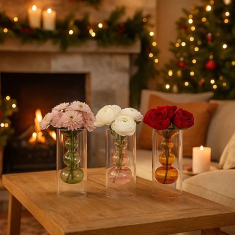 Vaso doppia parete in vetro borosilicato per decorazioni ambienti -Verde (1/5)