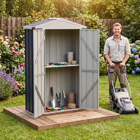 Outdoor Storage Shed, 4x2x6 FT, Lockable, Gray Steel (1/5)