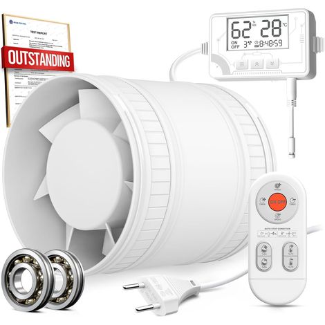 Ventilateur Extracteur d'air Hygroréglable Thermoréglable Minuterie - 6 Vitesses avec Protection Contre la Surchauffe, Silencieux Ventilateur de Conduit, VMC Salle de Bain 100 mm