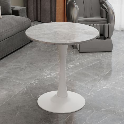 DESMIU Table basse ronde en marbre artificiel, style moderne, pour salon et salle à manger, gris blanc, 77,5 × 77,5 × 15,5 cm (1/5)