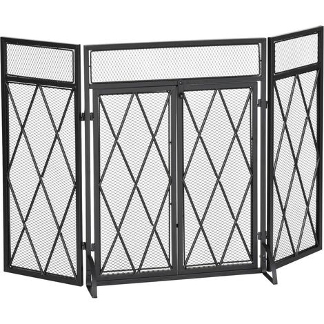 Pour cheminée intérieure, pare-étincelles pliable, 3 panneaux, métal noir, sécurité et rangement facile (1/5)