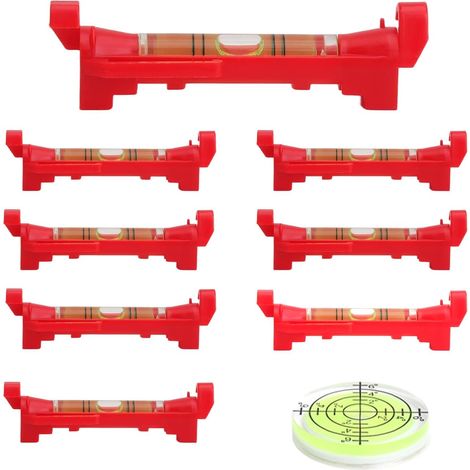 Niveaux à bulle rouges - 8 Niveaux à bulle + 1 Niveau à bulle mini (32x7MM) avec liquide vert pour une précision maximale, idéal pour maçonnerie, plomberie et travaux de construction - Outil professio (1/5)