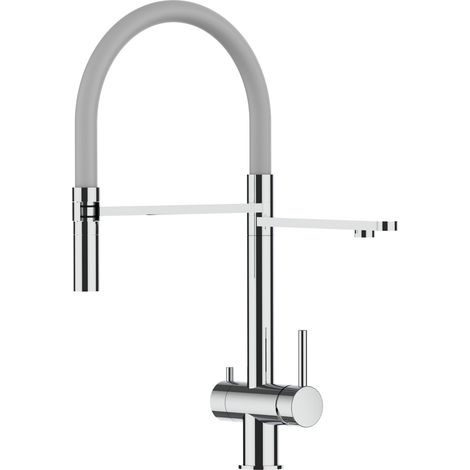 3 Wege Wasserhahn Edelstahl Massiv Kuechenarmatur mit Grau 360 schwenkbarem Auslauf und abnehmbare 2 strahl Handbrause - Edelstahl Hochglanz (1/5)