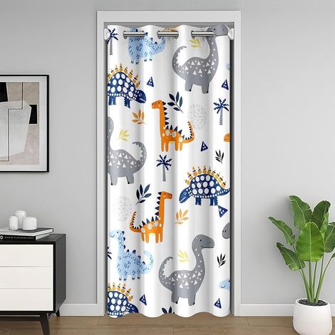 Coloré Dinosaure Rideau de Porte 86x203cm Garçons Filles Palmiers Dessin animé Dinosaure Rideau Occultant Rideaux Mignon Animaux Chambre à Coucher décor Doux - 86L X 203H cm (1 Panneaux) (1/5)