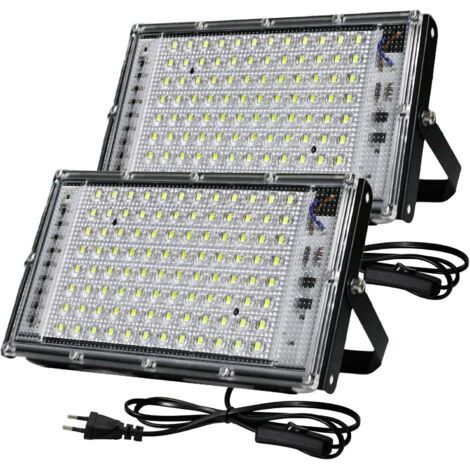 100W Outdoor LED spotlight, 2 Pièces Spot LED Extérieur 6500K Blanc Froid, 10000LM Projecteur LED, IP66 étanche Eclairage LED Pour Jardin Garage Cour Stade Usines Chemins (1/5)
