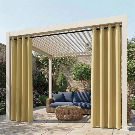 2pcs Rideaux d'Extérieur L132H213cm, imperméable, Beige  Rideau occultant avec œillets Thermiques Protection UV, Rideaux d'Extérieur pour pergola extérieur Balcon Porche (1/5)