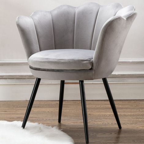 Wahson Freizeitsessel Samt-Bezug, Muschel-Sessel eleganten schwarzen Metallbeinen für Schlafzimmer und Wohnzimmer，Grau