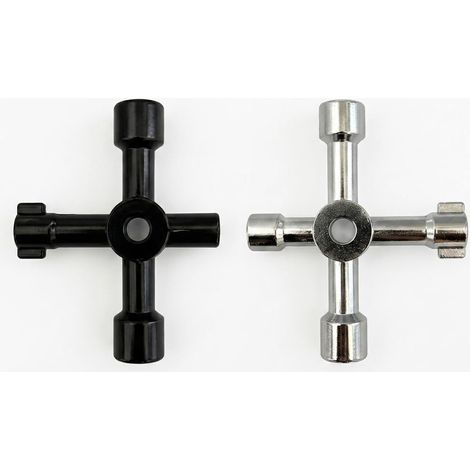 Clé Universelle Multifonction 4 en 1, 2 Pcs (1 Noir, 1 Argent) Clé Triangle et Carrée pour Armoire Électrique, Compteur, Robinet, Radiateur, Ascenseur (1/5)