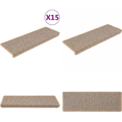 Tappeti Adesivi Scale Aspetto Sisal 15pz 65x21x4cm Beige Chiaro - Tappeti antiscivolo - Tappeti in sisal