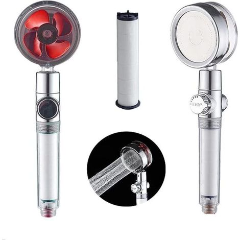 Pommeau de Douche à Hélice Haute Pression,Pommeau de Douche Pivotant à 360 °.Douchette à Main Haute Pression,Avec 1 filtre et Interrupteur de Pause Pommeau de Douche Economiseur d'eau(Rouge) (1/5)