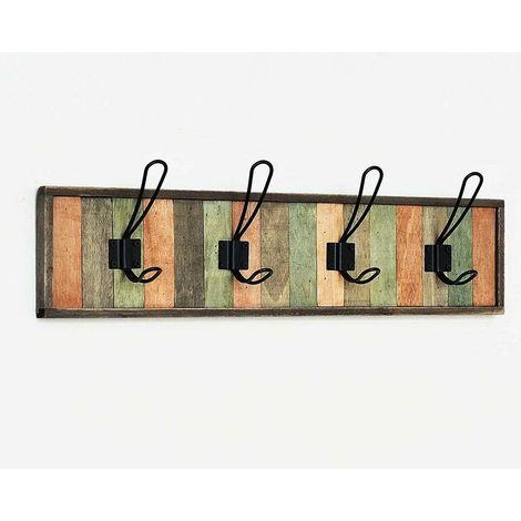 Portemanteau mural vintage en bois avec 4 crochets, noir (1/5)