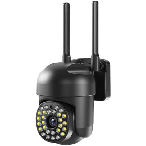 Caméra de sécurité extérieure PTZ IP 360°, détection de mouvement, vision nocturne couleur, étanchéité IP66 (noire)