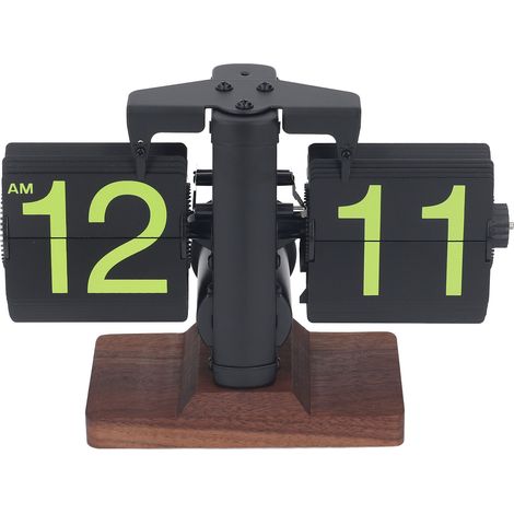 Reloj de Sobremesa Flip Mecánico Retro con Base de Madera de Nogal y Números Fluorescentes, Silencioso y Elegante para Escritorio o Dormitorio (1/5)
