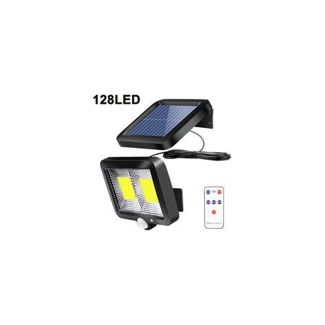 Faro solare da esterno con sensore di movimento, 128 LED, fascio luminoso a 120°, impermeabile IP65, 3 modalità di illuminazione, cavo da 5 m. - Crezuo