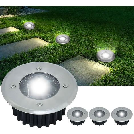 Lampes solaires d'extérieur étanches pour terrasse, lot de 4 spots solaires encastrables au sol, disques lumineux solaires (sans interrupteur) [Classe énergétique A] (1/4)