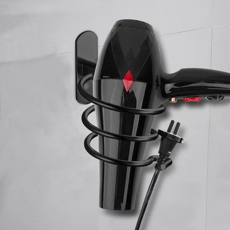 Spiralförmiger Haartrocknerhalter, Aluminium-Wandhalterung für Haartrockner, kein Bohren erforderlich, schwarz (1/4)
