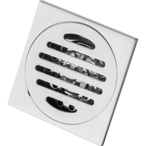 Scarico a pavimento in acciaio inox, con coperchio rimovibile per bagno, box doccia, WC quadrato, scarico da giardino, antiruggine, 9,7 x 9,7 cm, argento. (1/5)