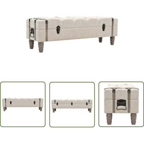 The Living Store Aufbewahrungsbank Massivholz und Stahl 111 x 34 x 37 cm - Aufbewahrungsbox - Bank Mit Stauraum - Wohnzimmer Dekoration - Cremeweiss - Tischbank (1/5)