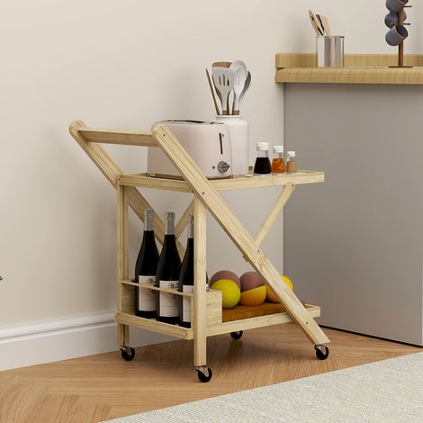 REDOM Desserte de cuisine 40x66x70cm chariot pratique bambou porte vin 3 bouteilles couleur naturelle (1/5)