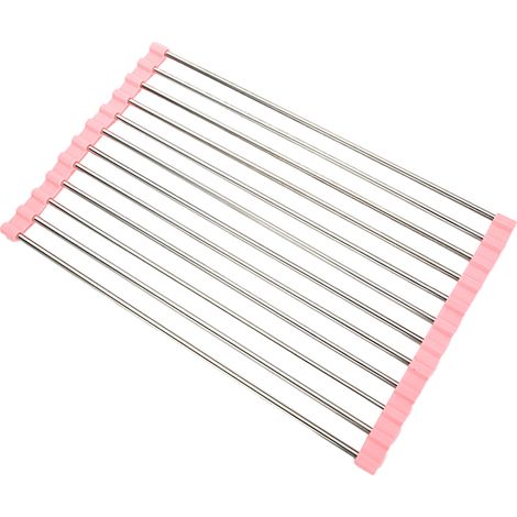 Égouttoir à vaisselle pliable en acier inoxydable à suspendre à l'évier, égouttoir à vaisselle enroulable et pliable (1/4)
