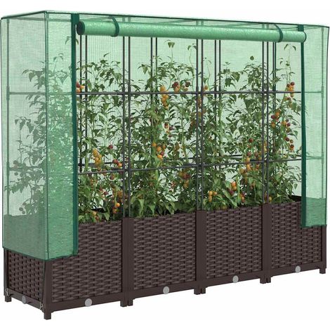 Hochbeet mit Gewächshaus-Aufsatz Rattan-Optik 160x40x138 cm