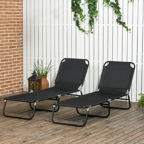 2er-Set klappbare Gartenliegen, Rückenlehne mit 5 verstellbaren Positionen, Belastbarkeit bis 120 kg – Schwarz