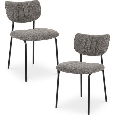 JAYDA Lot de 2 chaises en tissu gris foncé piètement métal noir (1/5)