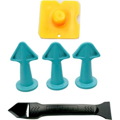 Lot de 5 embouts et outils de finition bleus : grattoirs en plastique, spatules pour silicone, joints de carrelage, briques et sols, 5 pièces