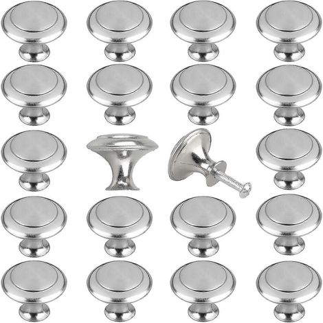 Lot de 20 boutons et poignées pour meubles de cuisine, finition nickel brossé, poignées robustes pour tiroirs, commodes et portes de placards. (1/3)