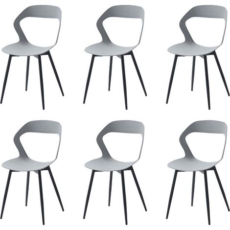 Wokaka Ensemble de 6 chaises – Style scandinave – Structure en plastique – Pieds en métal – Gris (1/5)