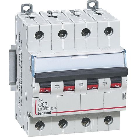 Disjoncteur DX³6000 10kA arrivée haute et départ bas à vis 4P 400V - 63A - courbe C - pour peigne HX³ traditionnel - 407904 - LEGRAND