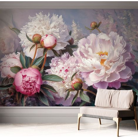 Papier peint autocollant avec imprimé décoratif pour salon et chambre à coucher Installation facile Bouquet de pivoines 312x219 cm (1/5)