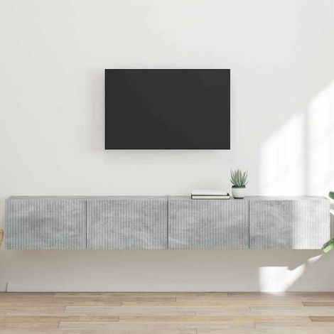Meuble TV mural 2 pcs-Banc TV-Meuble Télé Béton 98 x 31 x 29,5 cm Bois d'ingénierie (1/5)