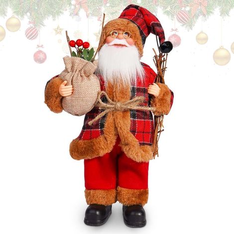 Figurine Père Noël Debout Père Noël Traditionnelles Décorations Mini Santa Claus avec Sac Cadeau pour Accueil Les Ornements