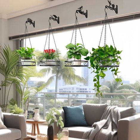 Support Mural Pour Plantes - En Métal Noir - Convient Intérieur Extérieur - Pour Suspensions Fleurs Oiseaux Décorations - 1 Pièce (1/5)