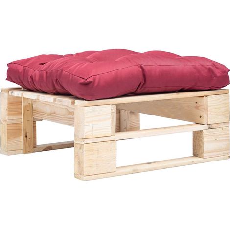 vidaXL Otomana de palets de jardín con cojín rojo madera natural (1/3)